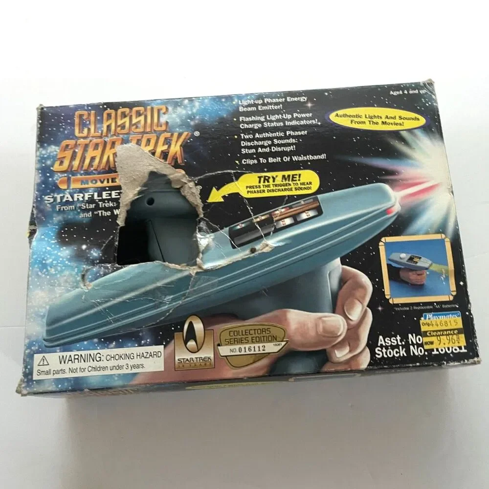Vintage ORIGINAL 94 Star Trek Classic Phaser Playmates Toy Starfleet Damaged Box